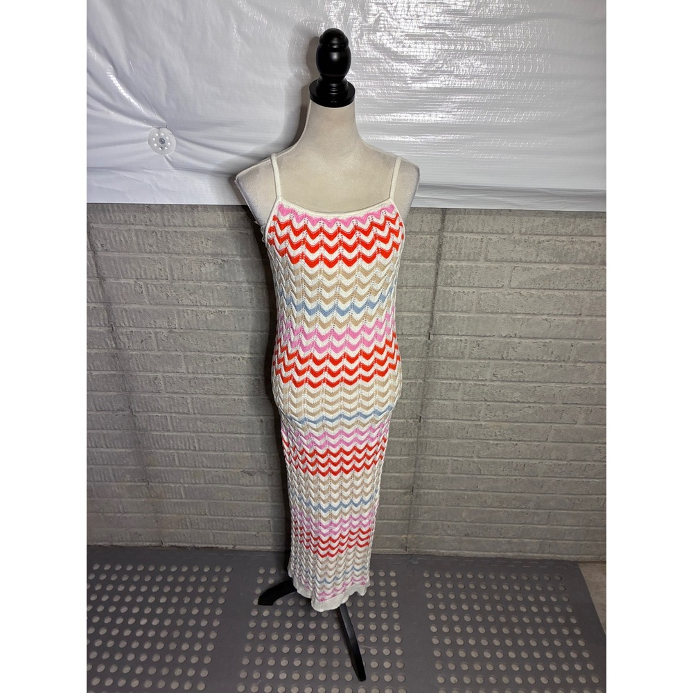 Rachel Zoe Chevron Crochet Knit Maxi Dress Orange Pink Blue XS NWOT